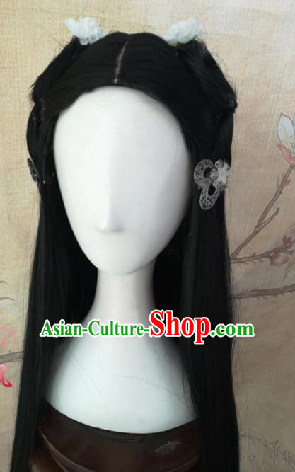 Chinese Traditional Cosplay Nobility Lady Black Long Wigs Ancient Palace Princess Wig Sheath Hair Accessories for Women