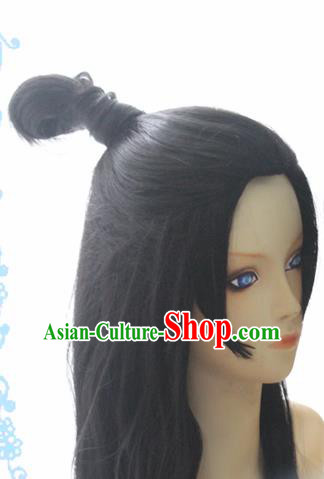 Chinese Traditional Cosplay Young Knight Wigs Ancient Swordsman Wig Sheath Hair Accessories for Men