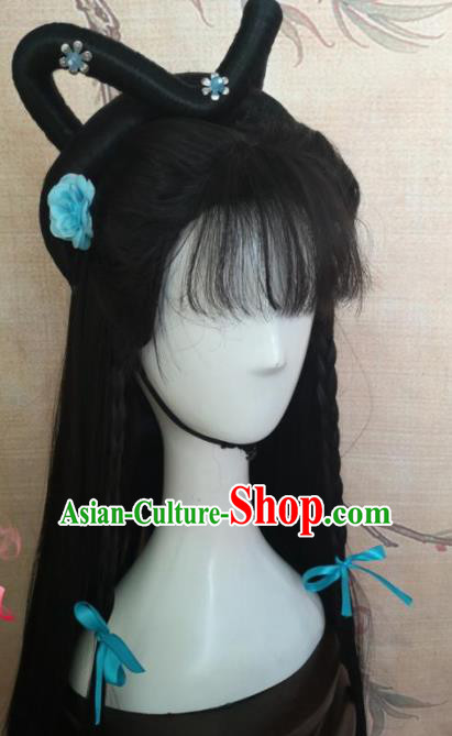 Chinese Traditional Cosplay Lin Daiyu Wigs Ancient Nobility Lady Wig Sheath Hair Accessories for Women