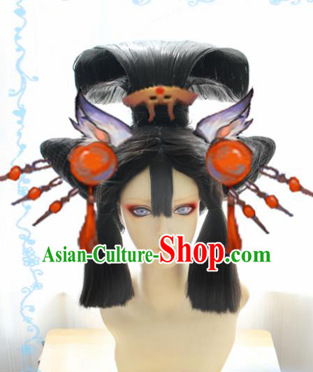 Japanese Traditional Cosplay Geisha Wigs Sheath Ancient Courtesan Wig Hair Accessories for Women