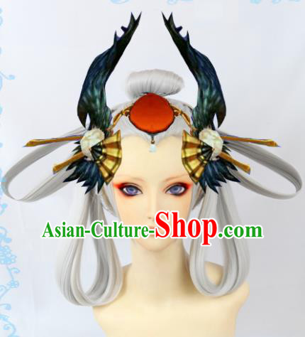 Japanese Traditional Cosplay Onmyoji White Wigs Sheath Ancient Geisha Wig Hair Accessories for Women