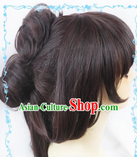 Chinese Traditional Cosplay Fairy Brown Hair Wigs Ancient Female Swordsman Wig Sheath Hair Accessories for Women