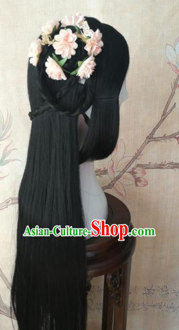 Chinese Traditional Cosplay Song Dynasty Princess Wigs Ancient Palace Lady Wig Sheath Hair Accessories for Women