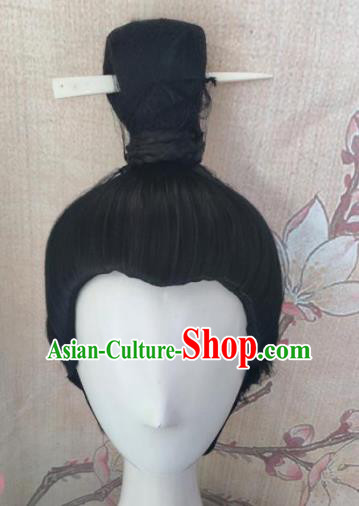 Traditional Chinese Cosplay Hanfu Swordsman Wigs Ancient Taoist Priest Wig Sheath Hair Accessories for Men