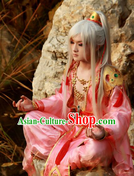 Chinese Traditional Cosplay Knight Taoist White Wigs Ancient Swordsman Wig Sheath Hair Accessories for Men