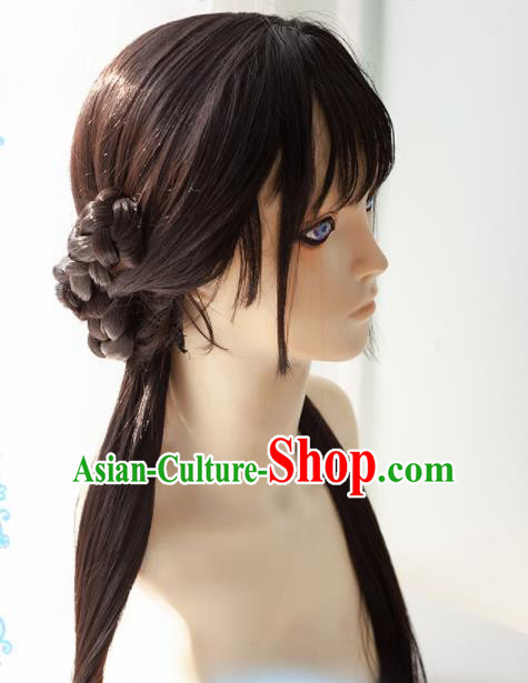 Chinese Traditional Cosplay Young Lady Wigs Ancient Swordswoman Wig Sheath Hair Accessories for Women