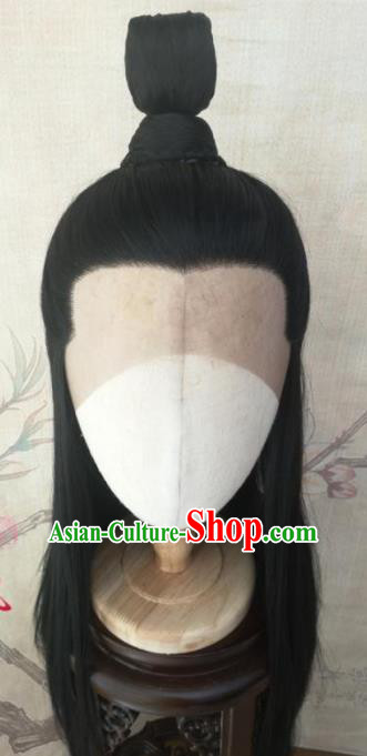 Traditional Chinese Cosplay Game Prince Black Wigs Ancient Swordsman Wig Sheath Hair Accessories for Men