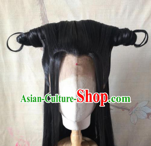 Chinese Traditional Cosplay Fairy Nie Xiaoqian Black Wigs Ancient Female Swordsman Wig Sheath Hair Accessories for Women