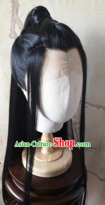 Traditional Chinese Cosplay Swordsman Xue Yang Black Wigs Ancient Nobility Childe Wig Sheath Hair Accessories for Men