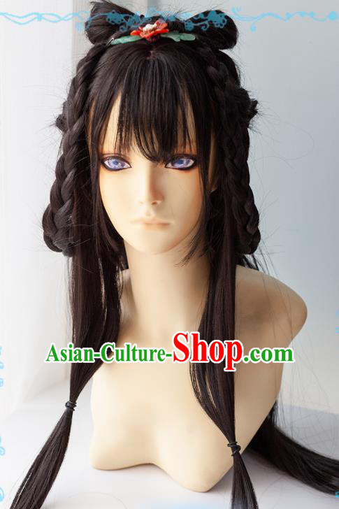 Chinese Traditional Cosplay Fairy Wigs Ancient Swordswoman Wig Sheath Hair Accessories for Women