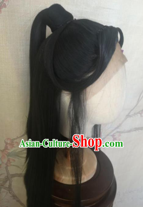 Chinese Traditional Cosplay Swordswoman Wan Ning Wigs Ancient Nobility Lady Wig Sheath Hair Accessories for Women