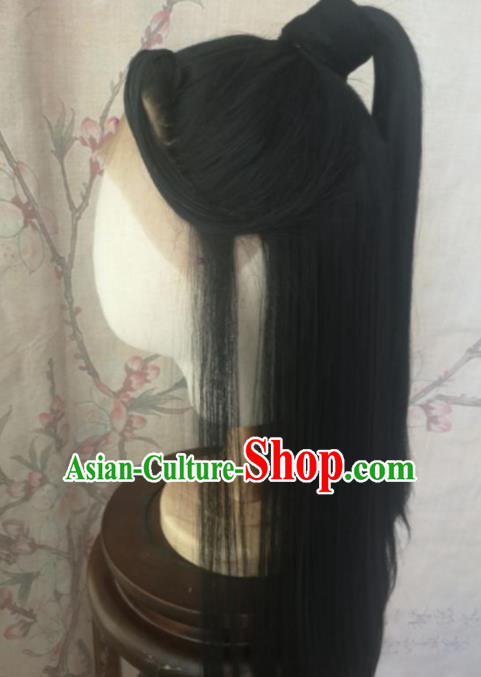 Chinese Traditional Cosplay Swordswoman Wan Ning Wigs Ancient Nobility Lady Wig Sheath Hair Accessories for Women