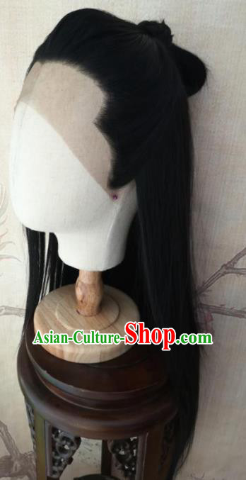 Traditional Chinese Cosplay Prince Swordsman Black Wigs Ancient Nobility Childe Wig Sheath Hair Accessories for Men