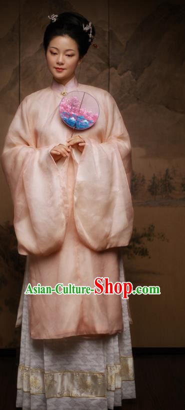 Traditional Chinese Ming Dynasty Court Queen Pink Hanfu Dress Ancient Imperial Empress Replica Costumes for Women