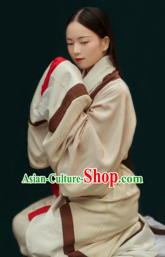 Traditional Chinese Han Dynasty Court Maid Beige Hanfu Dress Ancient Imperial Consort Replica Costumes for Women