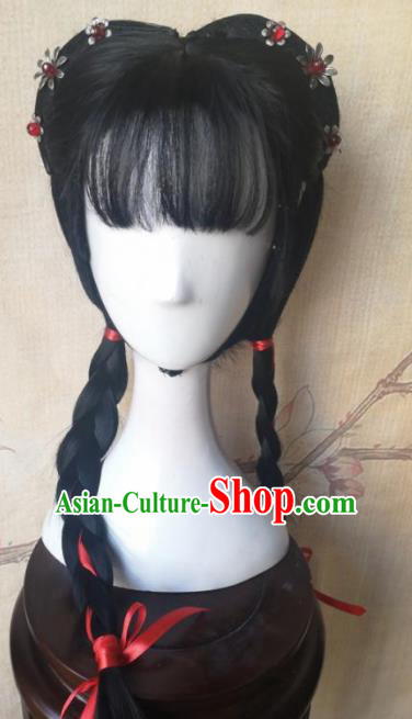 Chinese Traditional Cosplay Servant Girl Wigs Ancient  Maidservant Wig Sheath Hair Accessories for Women