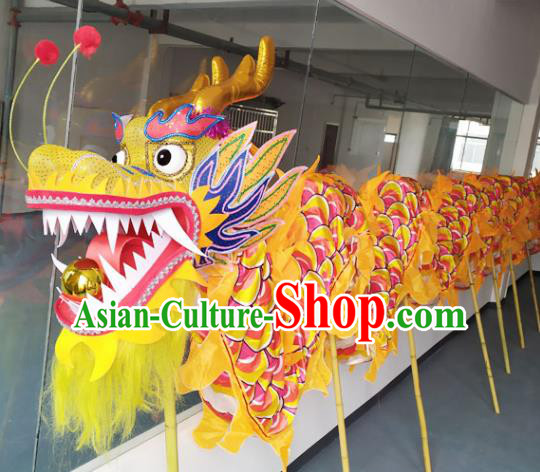 Chinese New Year Dragon Dance Competition Yellow Dragon Head Traditional Dragon Dance Prop Complete Set for Adult