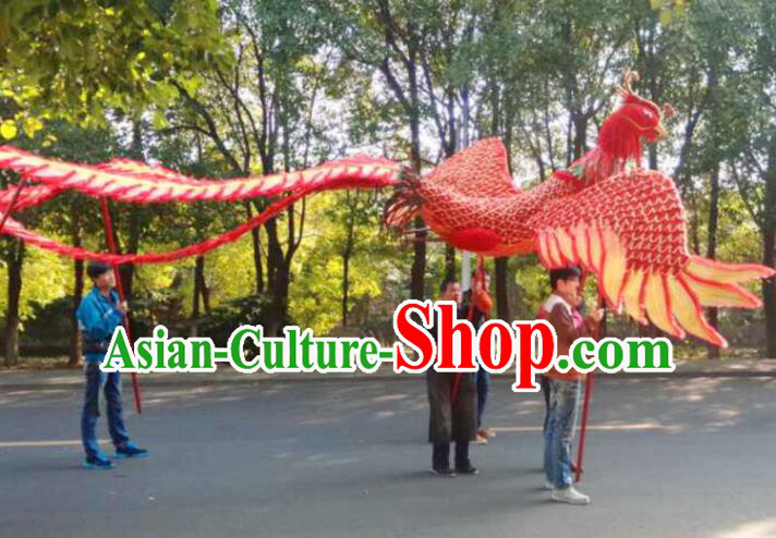 Chinese Lantern Festival Dragon Dance Competition Red Phoenix Head Traditional Dragon Dance Prop Complete Set for Adult