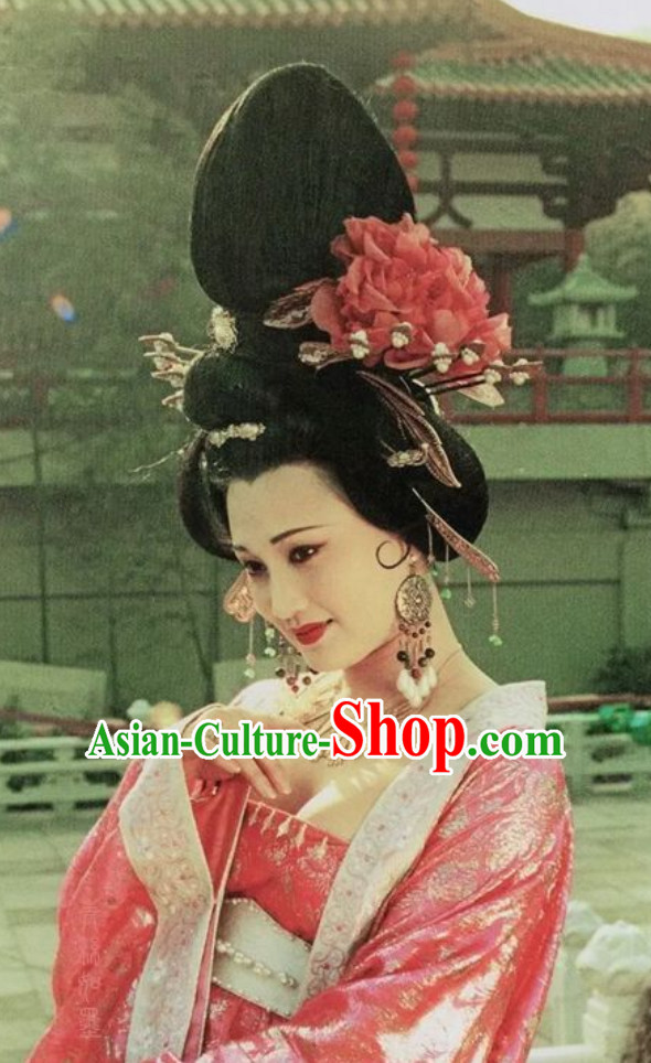 Chinese Classical Ancient Female Tang Dynasty Yang Yuhuan Empress Wig and Hair Jewelry Set