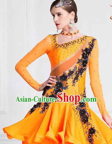 Top Grade Latin Dance Orange Dress Modern Dance International Ballroom Dance Costume for Women