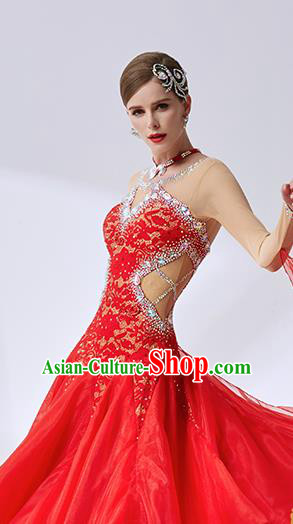 Top Grade Ballroom Dance Red Dress Modern Dance International Waltz Dance Costume for Women