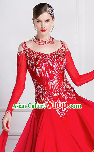 Top Grade Ballroom Dance Waltz Red Dress Modern Dance International Dance Costume for Women