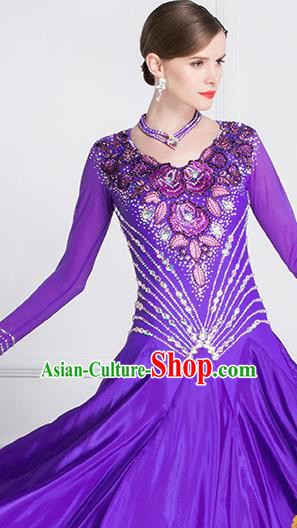 Top Grade Ballroom Dance Waltz Purple Dress Modern Dance International Dance Costume for Women