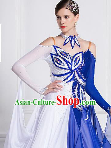 Top Grade Ballroom Dance Waltz Royalblue Veil Dress Modern Dance International Dance Costume for Women