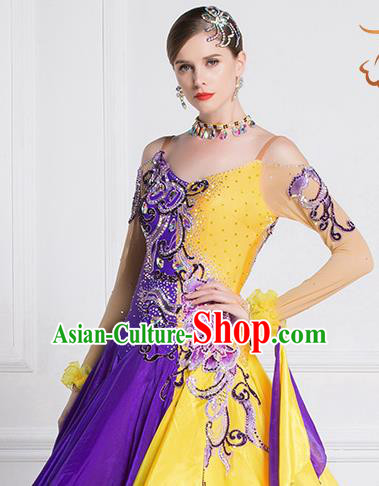 Top Grade Ballroom Dance Waltz Purple Veil Dress Modern Dance International Dance Costume for Women