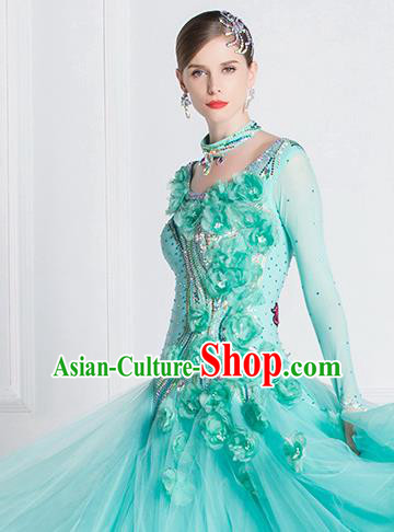 Top Grade Waltz Dance Light Blue Veil Dress Ballroom Dance Modern Dance International Dance Costume for Women