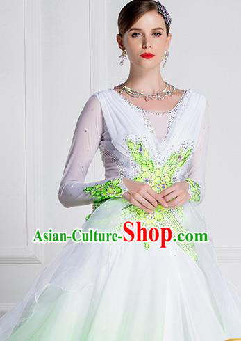 Top Grade Waltz Dance Gradient Green Veil Dress Ballroom Dance Modern Dance International Dance Costume for Women