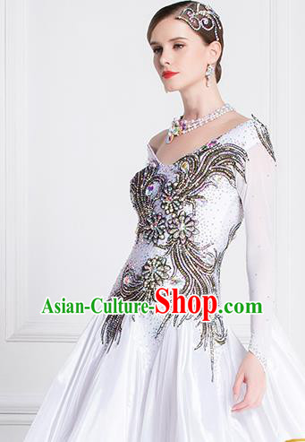 Top Grade Waltz Dance White Dress Ballroom Dance Modern Dance International Dance Costume for Women