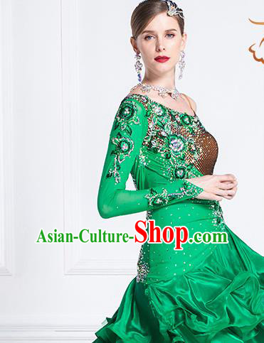 Top Grade Latin Dance Samba Green Short Dress Modern Dance International Ballroom Dance Costume for Women