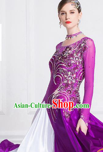 Top Grade International Waltz Dance Embroidered Purple Dress Ballroom Dance Modern Dance Costume for Women