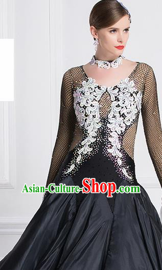 Top Grade International Waltz Dance Embroidered Lace Black Dress Ballroom Dance Modern Dance Costume for Women