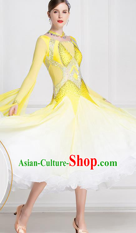 Top Grade International Waltz Dance Yellow Dress Ballroom Dance Modern Dance Costume for Women