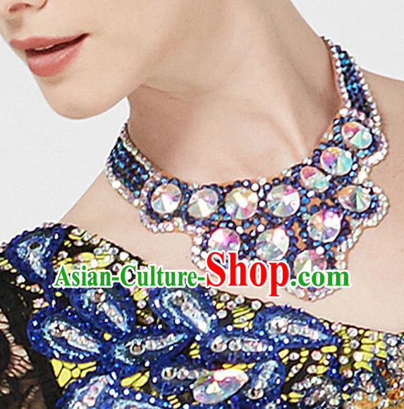 Top Grade Latin Dance Blue Necklet Accessories International Ballroom Dance Competition Necklace for Women