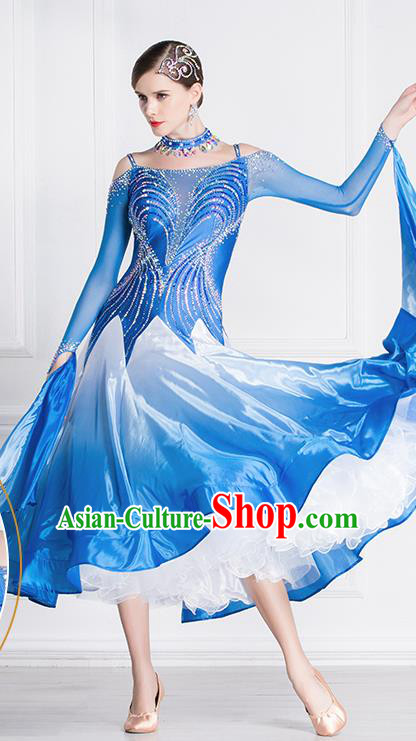 Top Grade International Waltz Dance Royalblue Silk Dress Ballroom Dance Modern Dance Competition Costume for Women