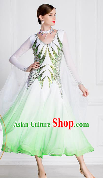 Professional International Waltz Dance Light Green Dress Ballroom Dance Modern Dance Competition Costume for Women