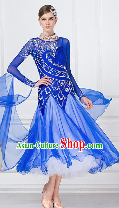 Professional International Waltz Dance Royalblue Dress Ballroom Dance Modern Dance Competition Costume for Women