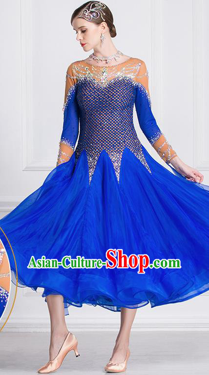 Professional International Waltz Dance Royalblue Veil Dress Ballroom Dance Modern Dance Competition Costume for Women