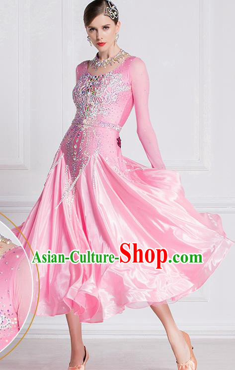 Professional International Waltz Dance Pink Dress Ballroom Dance Modern Dance Competition Costume for Women