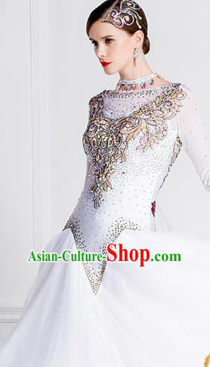 Top Grade International Waltz Dance White Dress Ballroom Dance Modern Dance Costume for Women