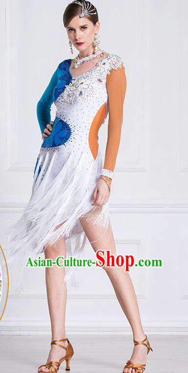 Top Grade Latin Dance Competition White Dress Modern Dance International Ballroom Dance Costume for Women