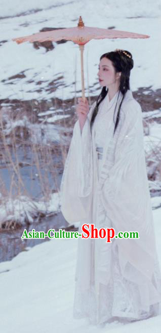 Traditional Chinese Jin Dynasty Nobility Lady White Dress Ancient Hanfu Royal Princess Replica Costumes for Women