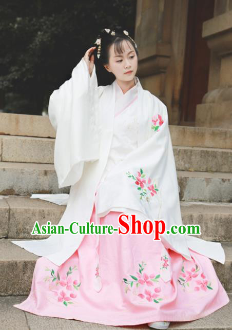 Traditional Chinese Ming Dynasty Royal Princess Replica Costumes Ancient Rich Lady White Hanfu Dress for Women