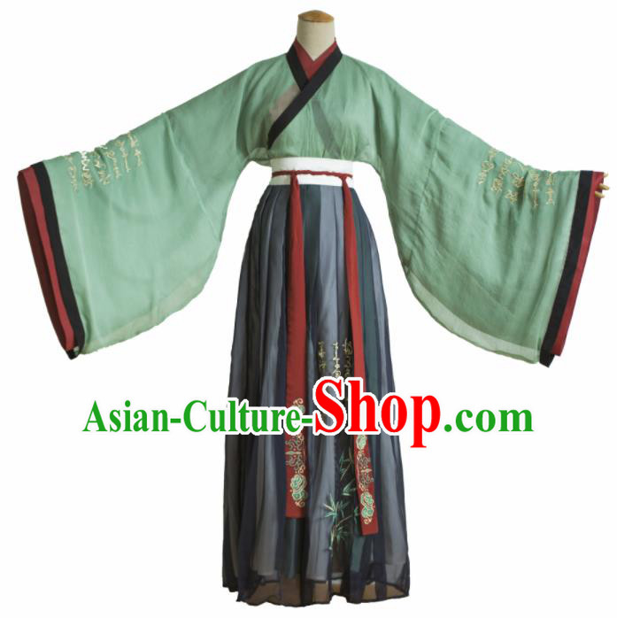 Traditional Chinese Jin Dynasty Imperial Consort Embroidered Green Dress Ancient Hanfu Court Replica Costumes for Women