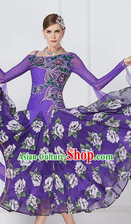 Professional Waltz Tango Competition Purple Dress Modern Dance International Ballroom Dance Costume for Women