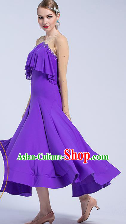 Professional Waltz Tango Competition Purple Dress Modern Dance International Ballroom Dance Costume for Women
