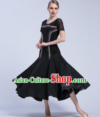 Professional Modern Dance Waltz Competition Black Velvet Dress International Ballroom Dance Costume for Women